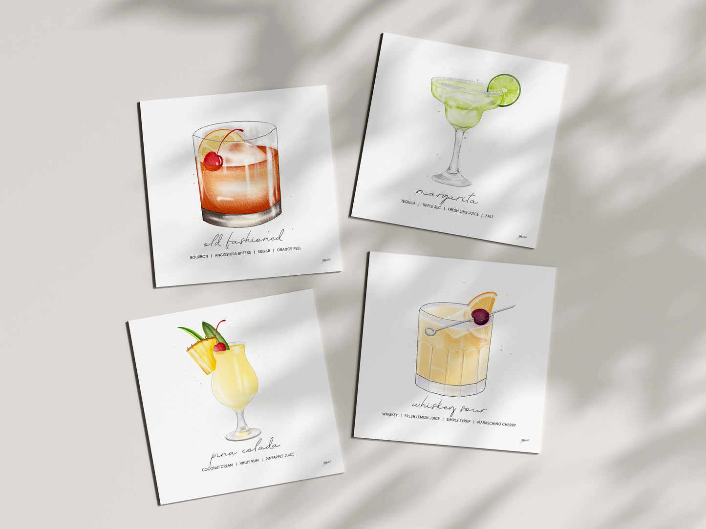 Old Fashioned - Cocktail Art Print (8x8) | Watercolor Bar Decor