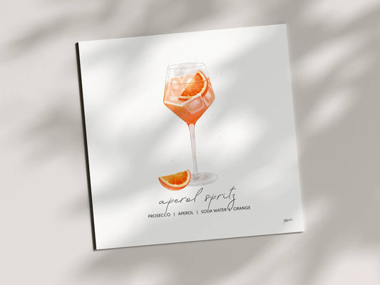 Aperol Spritz - Cocktail Art Print (8x8) | Watercolor Bar Decor