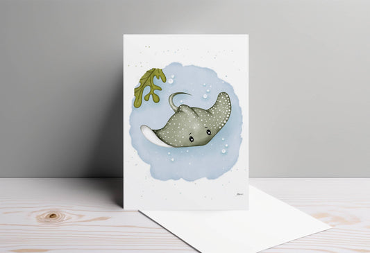 Stingray Greeting Card | Ocean Art Card, Coastal Everyday Card