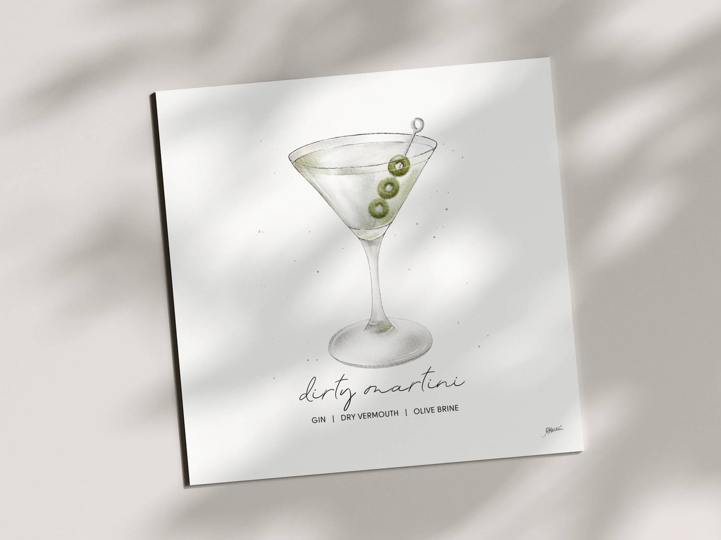 Dirty Martini - Cocktail Art Print (8x8) | Watercolor Bar Decor