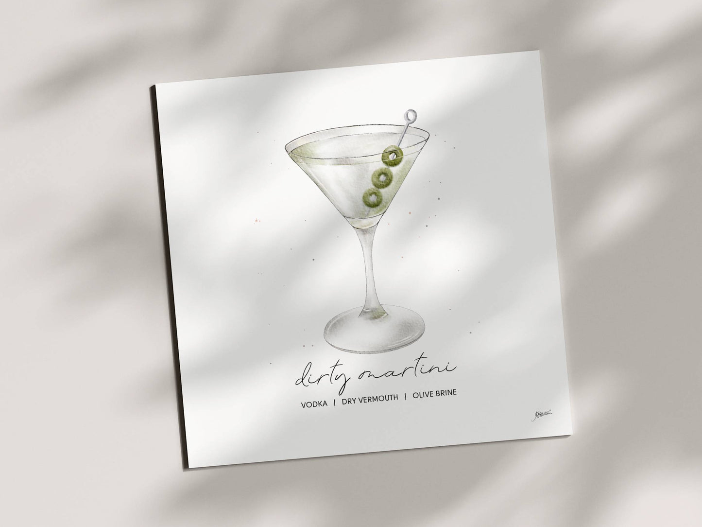 Dirty Martini - Cocktail Art Print (8x8) | Watercolor Bar Decor
