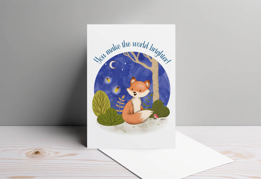 Fox & Fireflies | Whimsical Greeting Card for Any Occasion