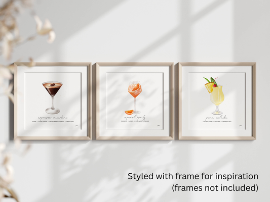 Aperol Spritz - Cocktail Art Print (8x8) | Watercolor Bar Decor
