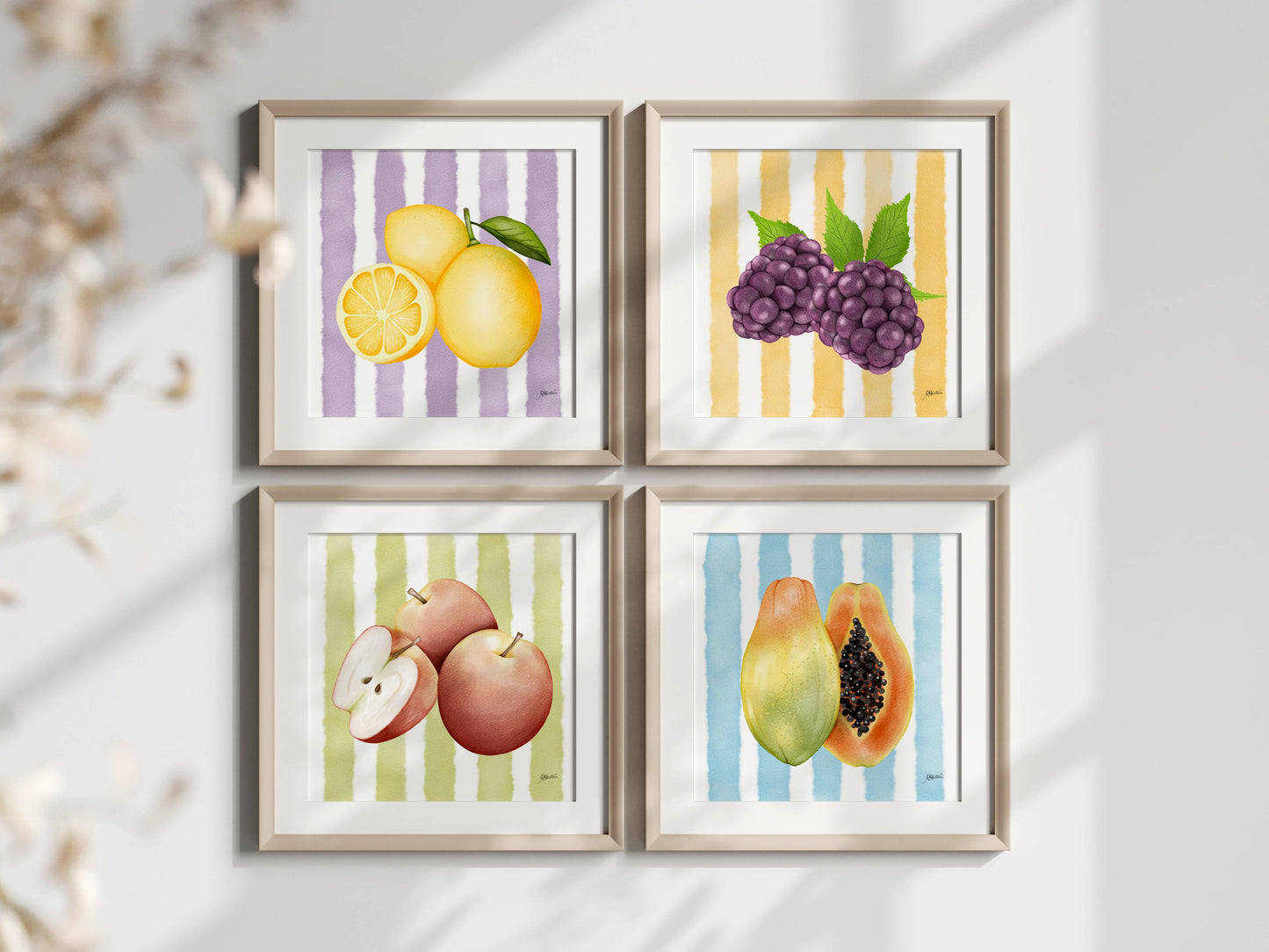 Fresh Fruits Art Collection - Complete Art Prints Set (6x6) | Watercolor Wall Decor