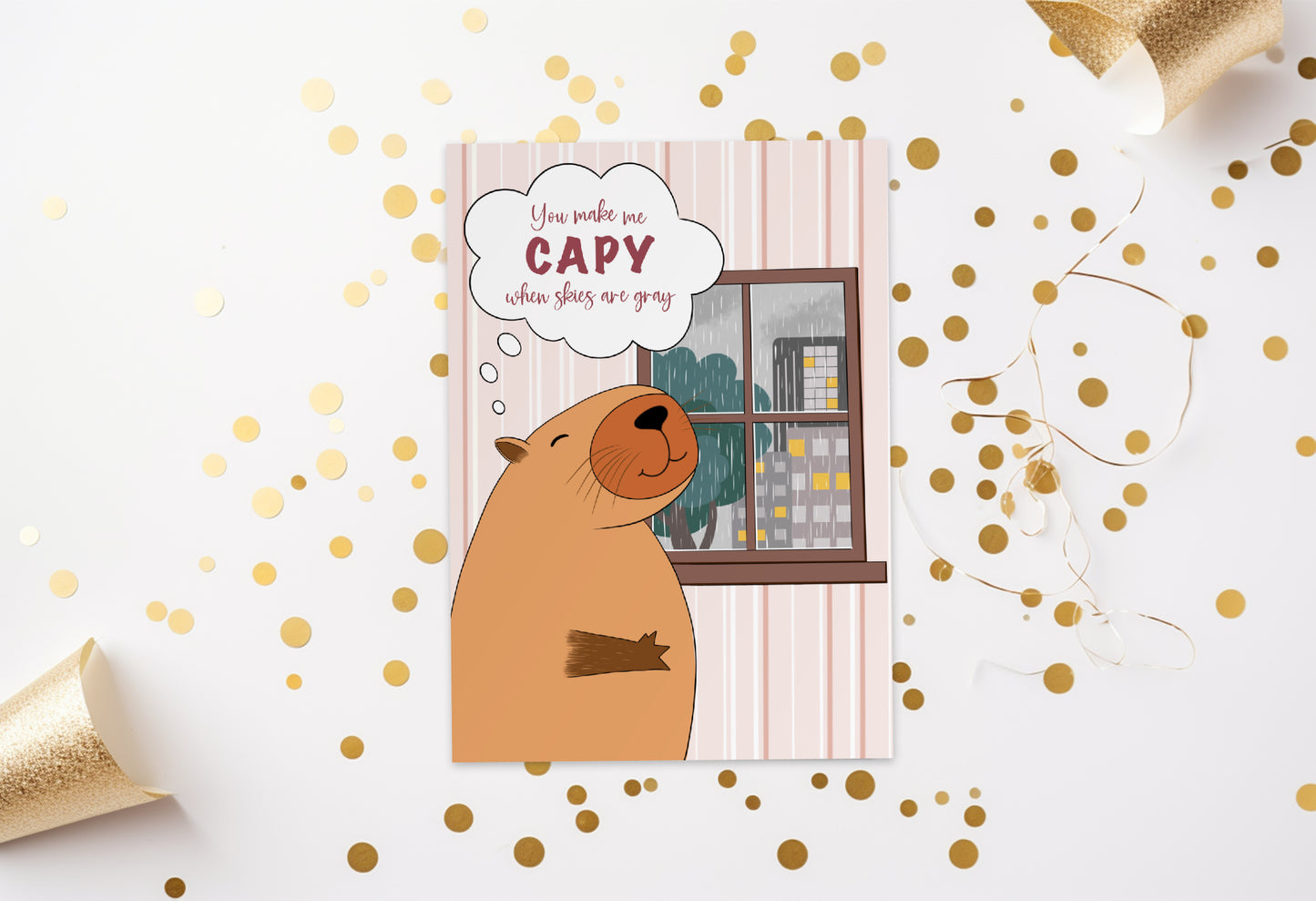 Capybara Love Card | “You Make Me Capy” Cute Romantic Card