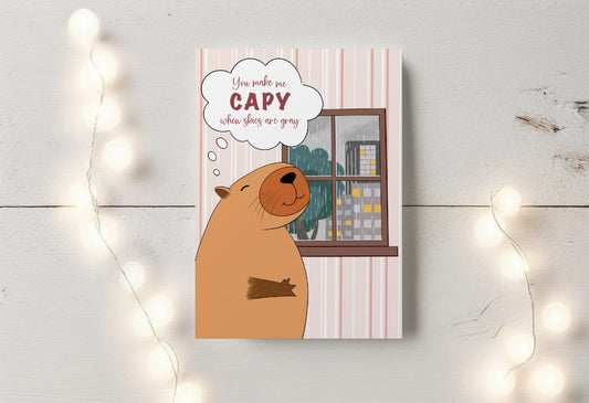 Capybara Love Card | “You Make Me Capy” Cute Romantic Card
