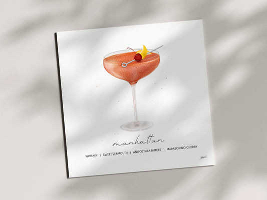Manhattan - Cocktail Art Print (8x8) | Watercolor Bar Decor