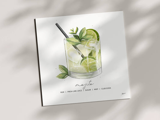 Mojito - Cocktail Art Print (8x8) | Watercolor Bar Decor