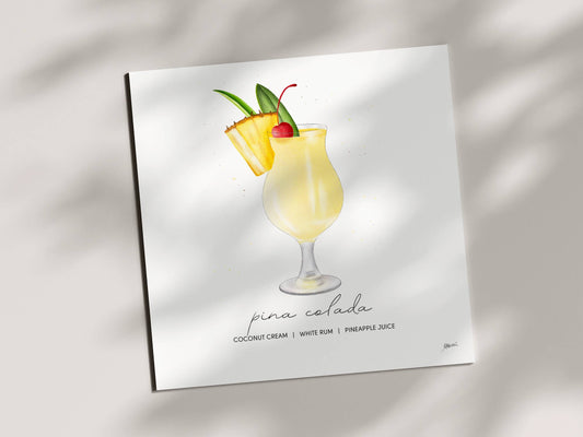 Piña Colada - Cocktail Art Print (8x8) | Watercolor Bar Decor