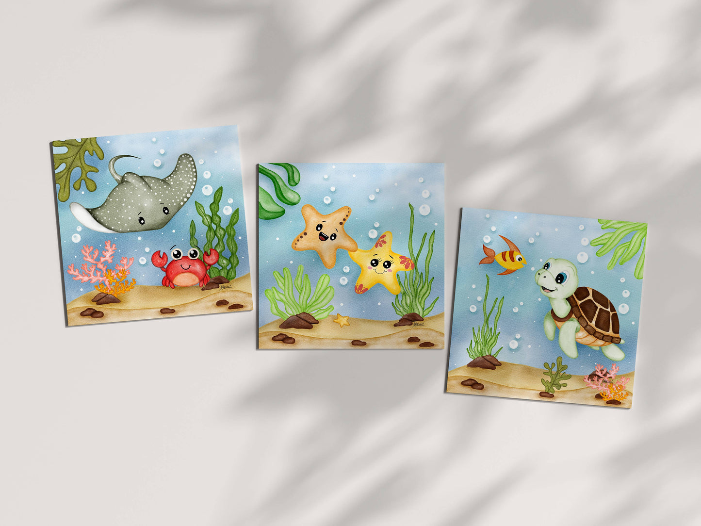 Wonders of the sea - Art Prints (8x8) | Watercolor Nursery and Kids Room Decor