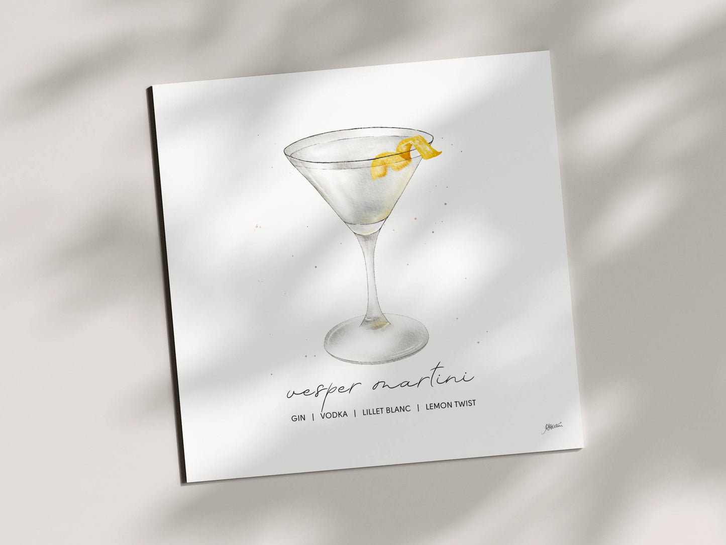 Vesper Martini - Cocktail Art Print (8x8) | Watercolor Bar Decor