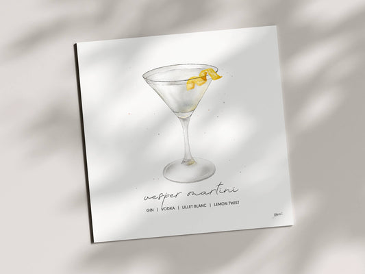 Vesper Martini - Cocktail Art Print (8x8) | Watercolor Bar Decor