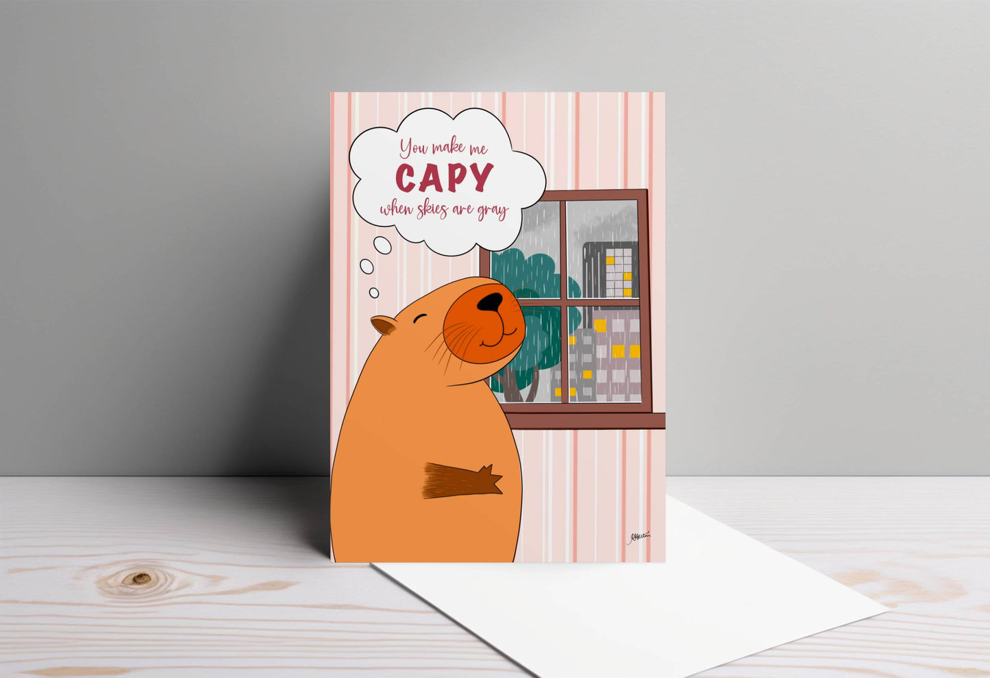 Capybara Love Card | “You Make Me Capy” Cute Romantic Card